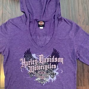 Hooded Purple Harley Chicago Vneck Top XL Exc Condition